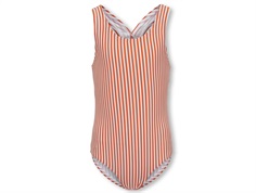 Kids ONLY cherry tomato/cloud dancer striped swimsuit
